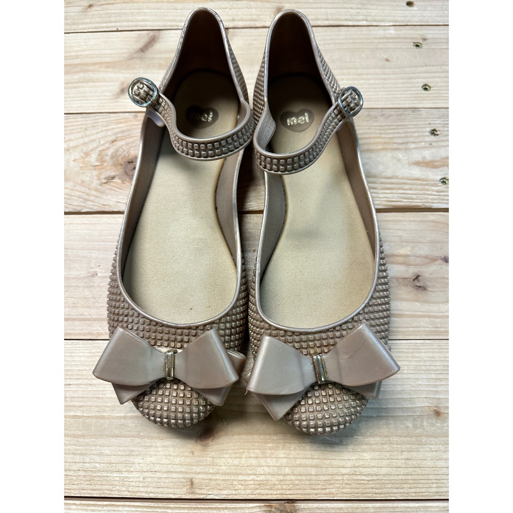 Mel by Melissa Gold Jelly Mary Jane Flats Bow Detail Size 8 Womens